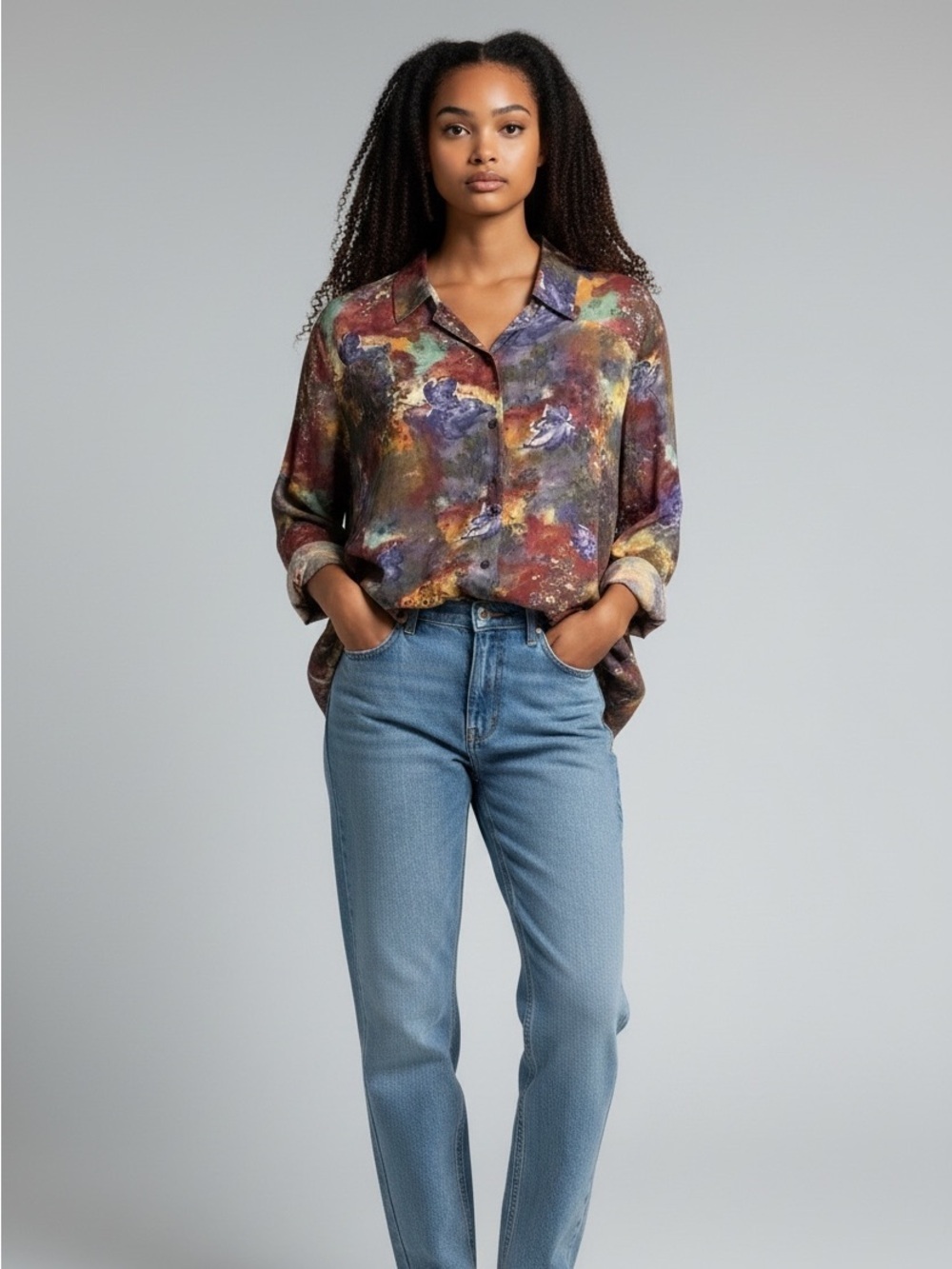 Vintage  Relance Loose Fitting, Long Sleeve, Button Up Shirt, Fall Colours
